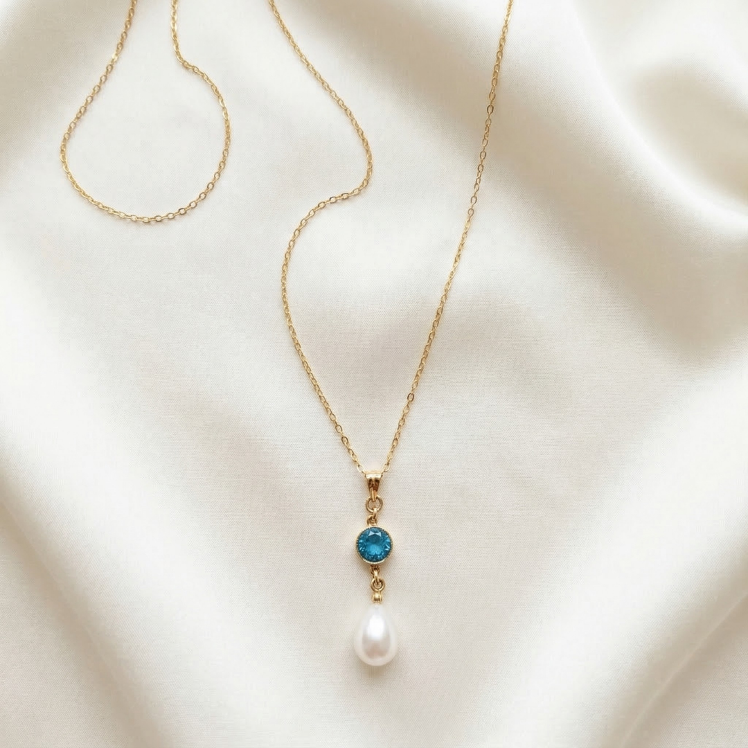Ella Birthstone Teardrop Pearl Necklace