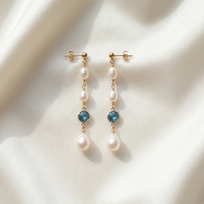Amelia Birthstone Drop Pearl Earrings