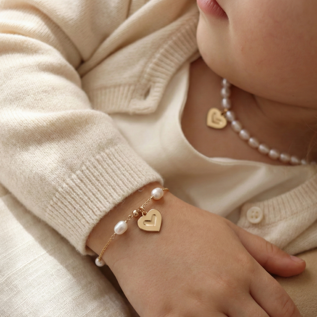 Linked Hearts Pearl Bracelet with Personalised Heart Charm