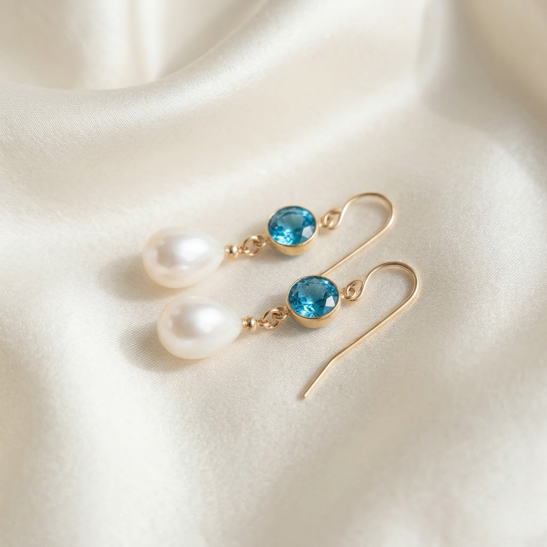 Sophia Birthstone & Teardrop Pearl Earrings