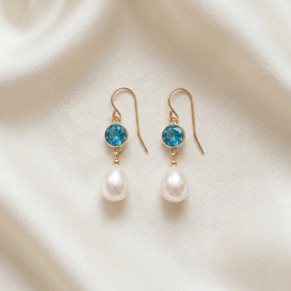 Sophia Birthstone & Teardrop Pearl Earrings