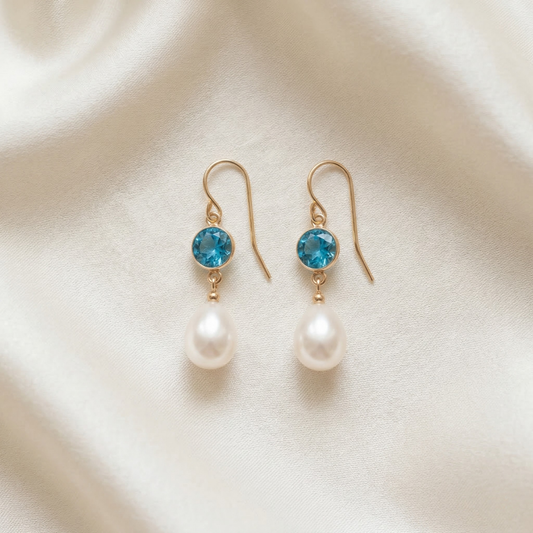 Sophia Birthstone & Teardrop Pearl Earrings