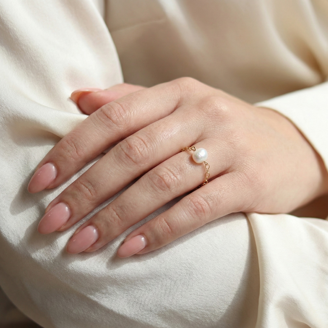 Luna Baroque Pearl Chain Ring