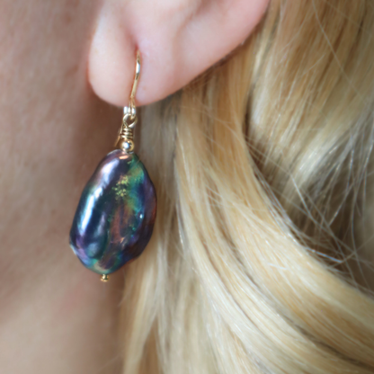 Celeste Black Baroque Pearl Drop Earrings