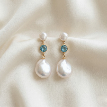 Seraphine Birthstone & Baroque Pearl Drop Earrings