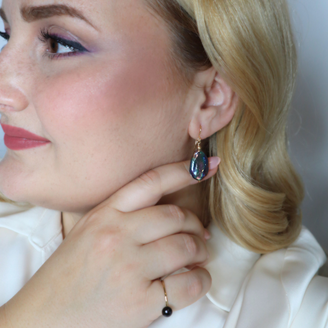 Celeste Black Baroque Pearl Drop Earrings