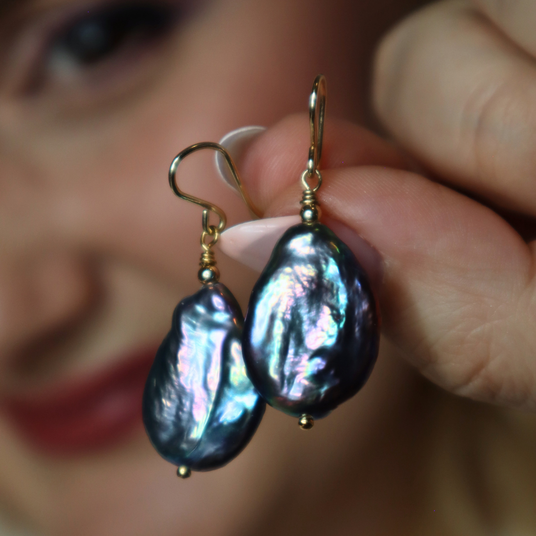 Celeste Black Baroque Pearl Drop Earrings