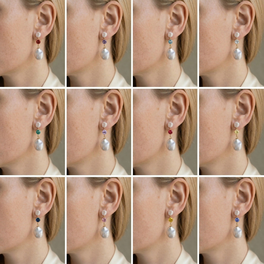 Seraphine Birthstone & Baroque Pearl Drop Earrings