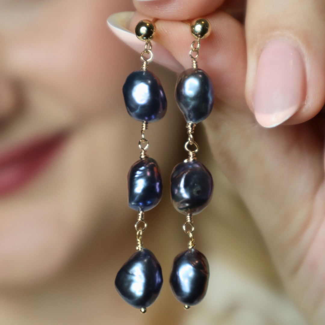 Elara Black Pearl Drop Earrings