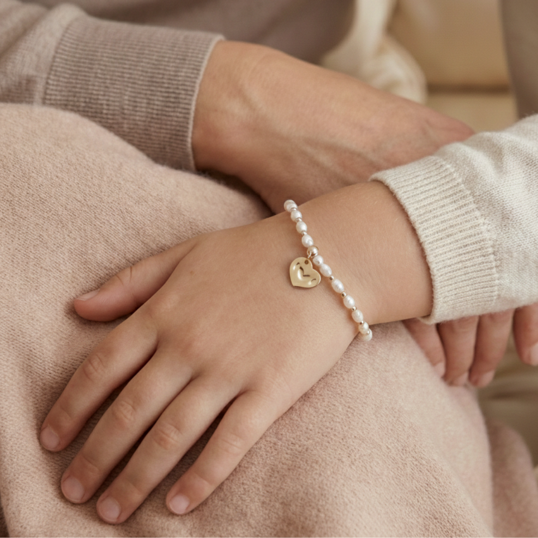 Spark of Love Pearl and Beads Bracelet with Personalised Heart Charm