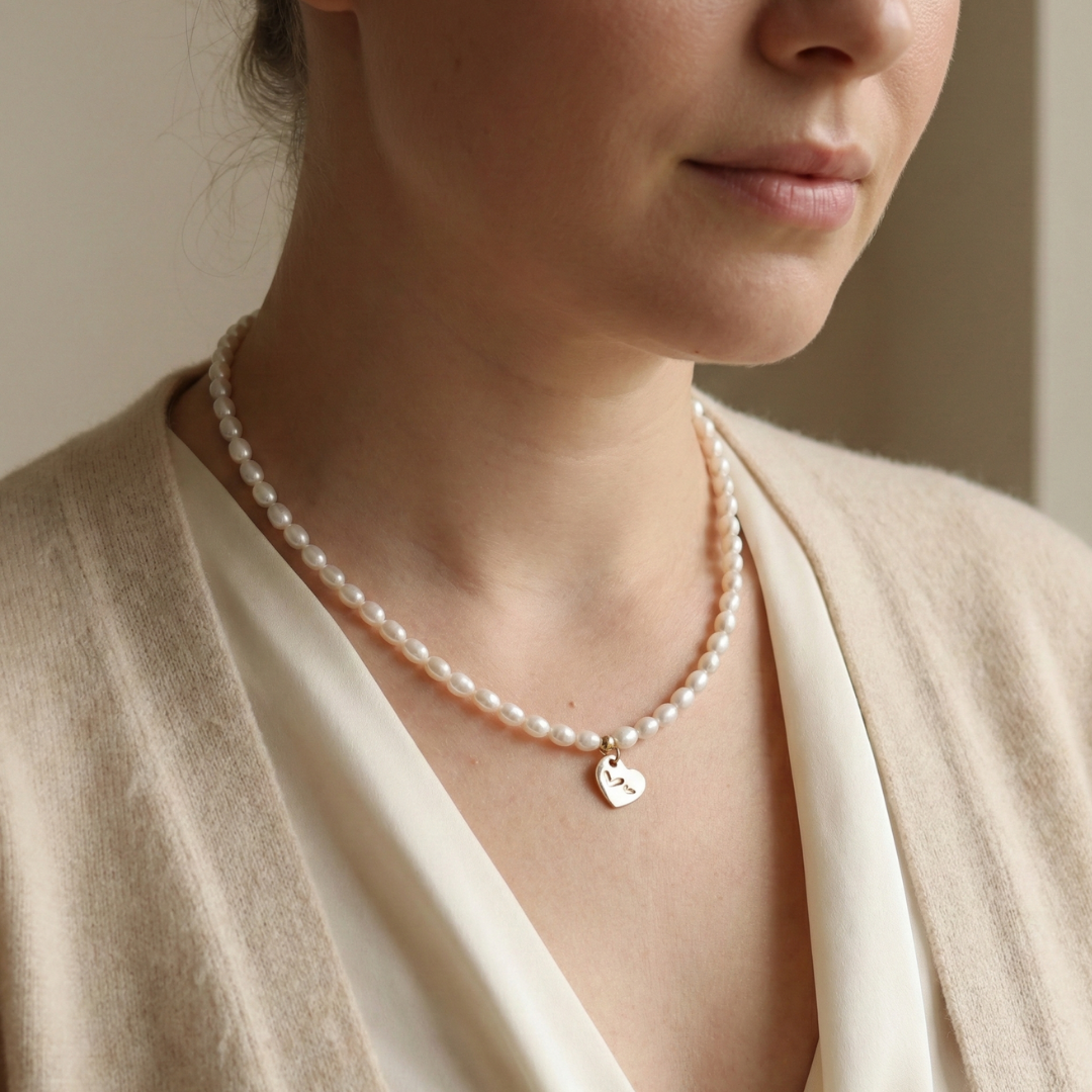 Timeless Bond Pearl Necklace with Personalised Heart Charm