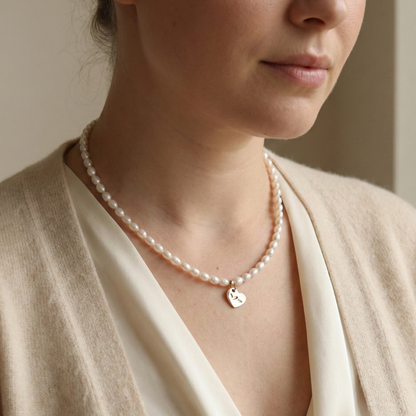 Timeless Bond Pearl Necklace with Personalised Heart Charm