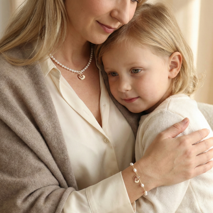 Linked Hearts Pearl Bracelet with Personalised Heart Charm
