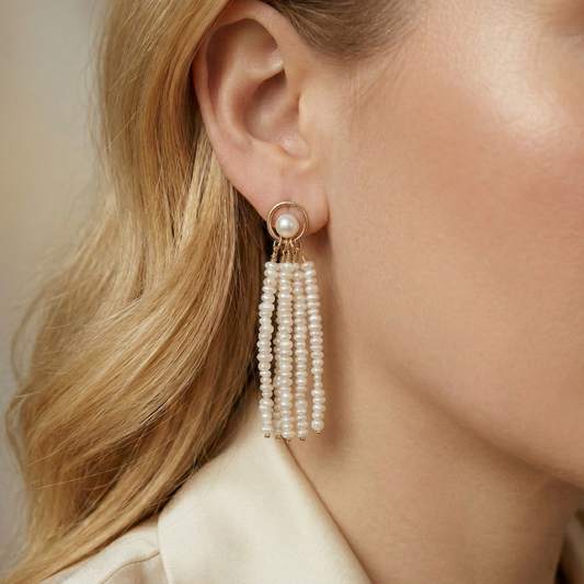 Clara Tassel Pearl Stud Earrings