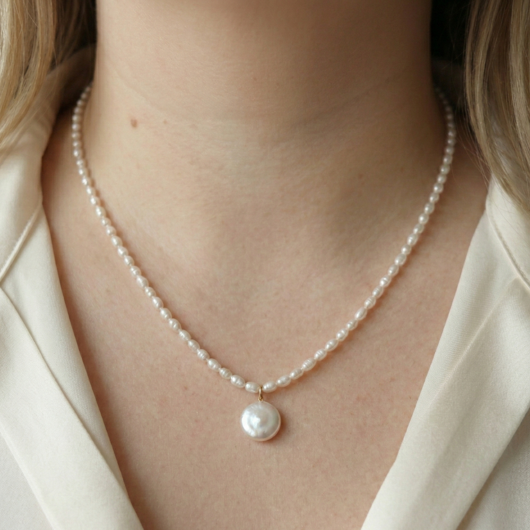 Maya Seed and Coin Pearl Necklace