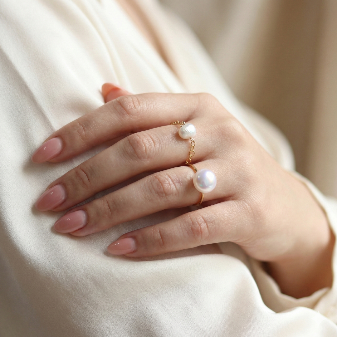 Luna Baroque Pearl Chain Ring