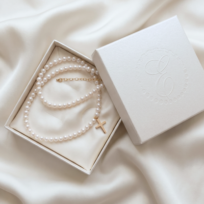 Faith Round Pearl and Cross Charm Necklace