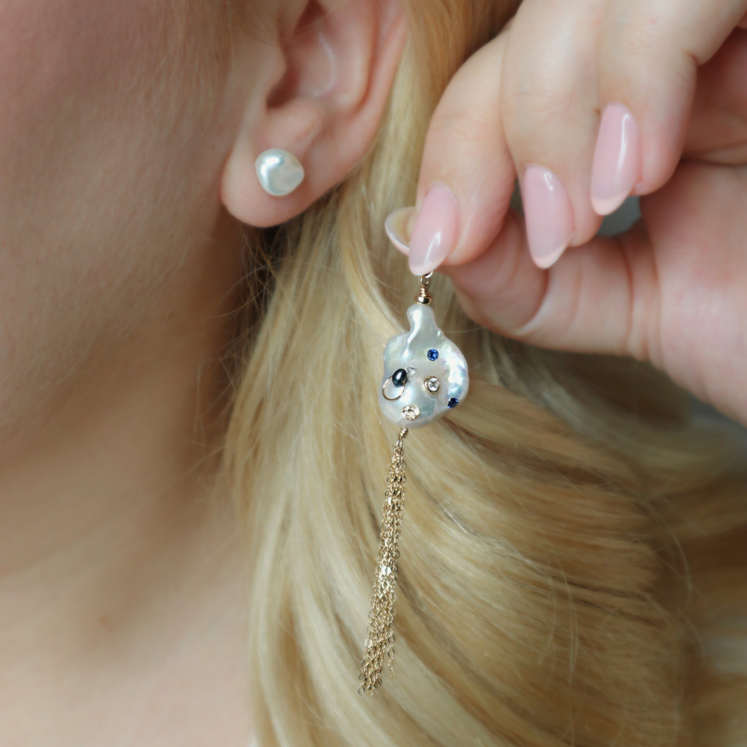 Gemma 3 in 1 Convertible Bejeweled Baroque Pearl Tassel Earrings