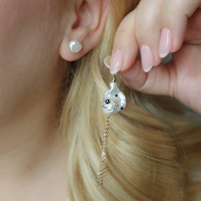 Gemma 3 in 1 Convertible Bejeweled Baroque Pearl Tassel Earrings