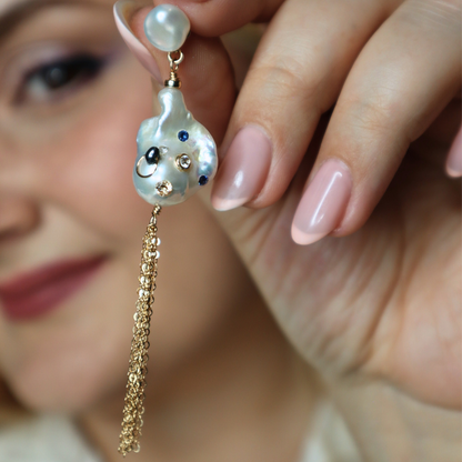 Gemma 3 in 1 Convertible Bejeweled Baroque Pearl Tassel Earrings