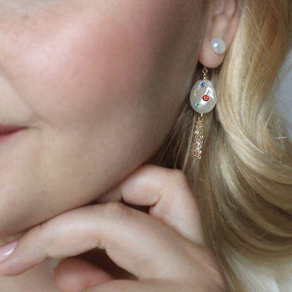 Gemmelle 3 in 1 Convertible Bejeweled Baroque Pearl Tassel Earrings