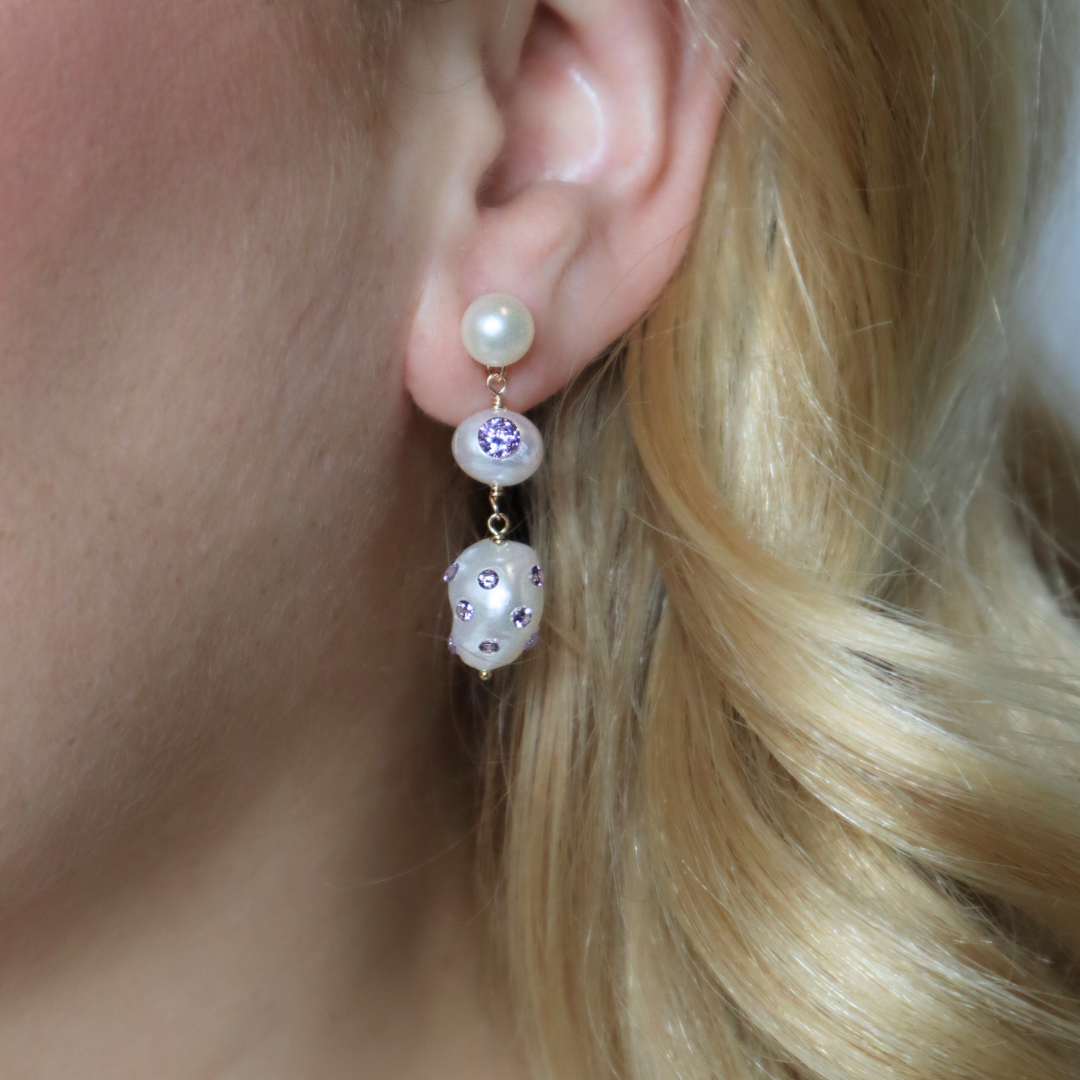 Lolita 3 in 1 Convertible Bejewelled Baroque Pearl Earrings