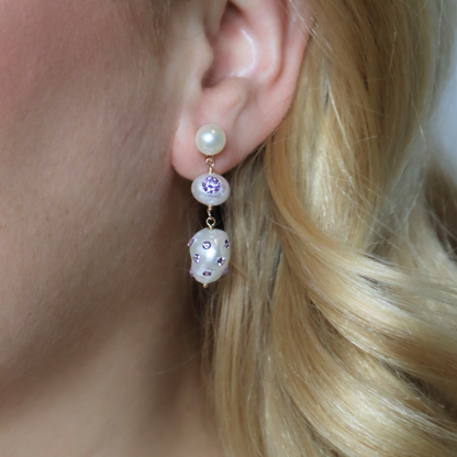 Lolita 3 in 1 Convertible Bejewelled Baroque Pearl Earrings