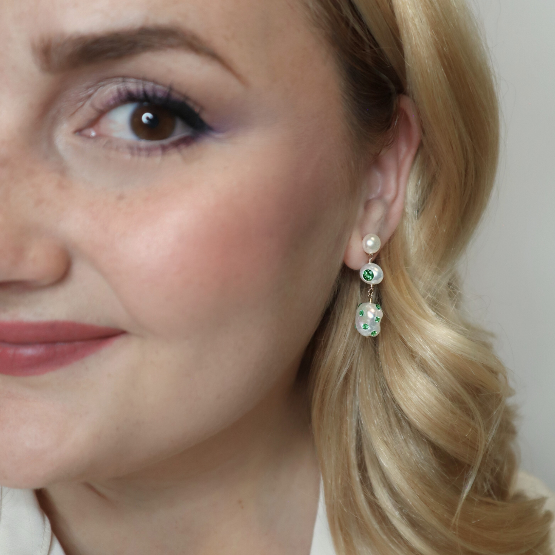 Esmeralda 3 in 1 Convertible Bejewelled Baroque Pearl Earrings