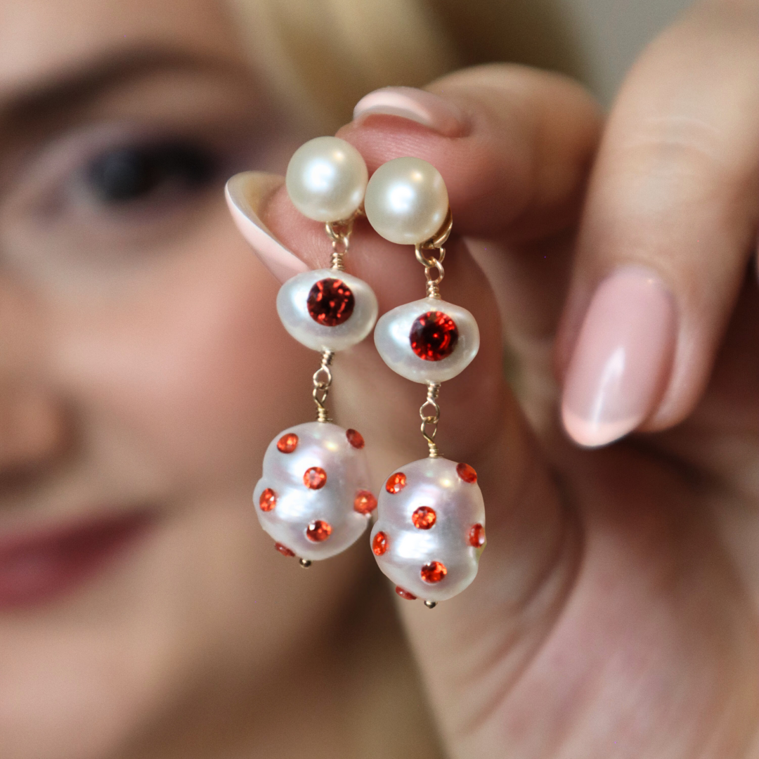 Coraline 3 in 1 Convertible Bejewelled Baroque Pearl Earrings