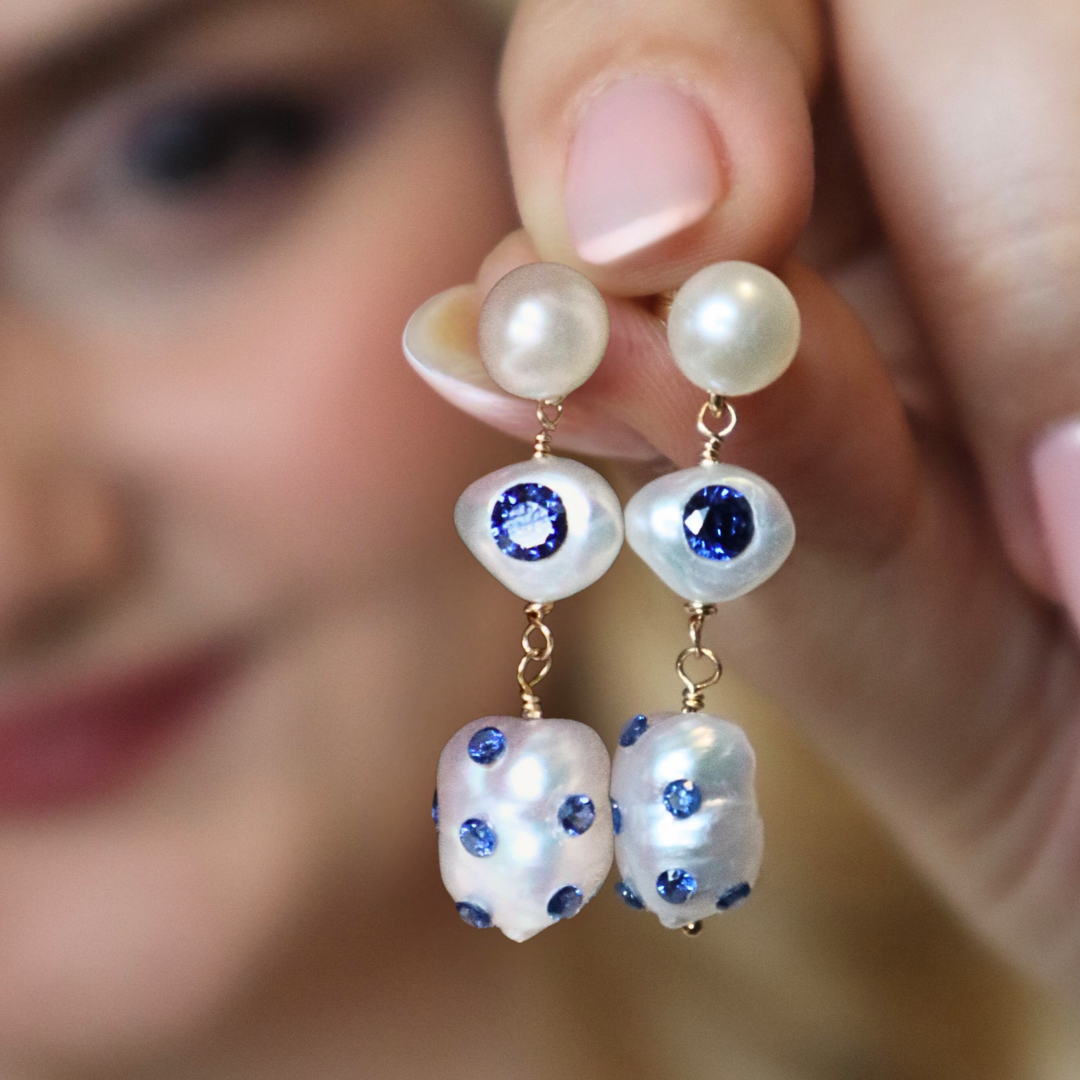 Celestine 3 in 1 Convertible Bejewelled Baroque Pearl Earrings