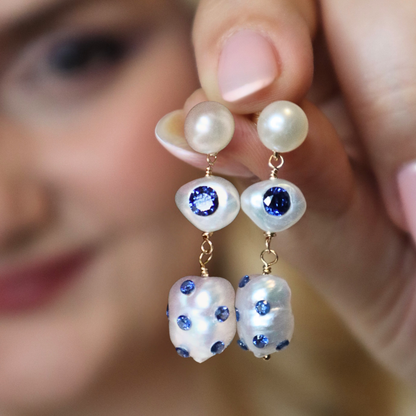 Celestine 3 in 1 Convertible Bejewelled Baroque Pearl Earrings