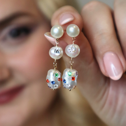 Aurora 3 in 1 Convertible Bejewelled Baroque Pearl Earrings