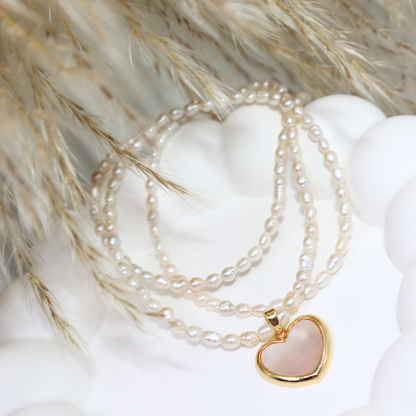 Sienna Heart Charm and Seed Pearls Necklace