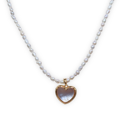 Sienna Heart Charm and Seed Pearls Necklace