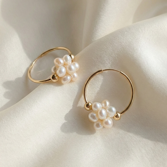 Rosalie Single Pearl Blossom Hoop Earrings