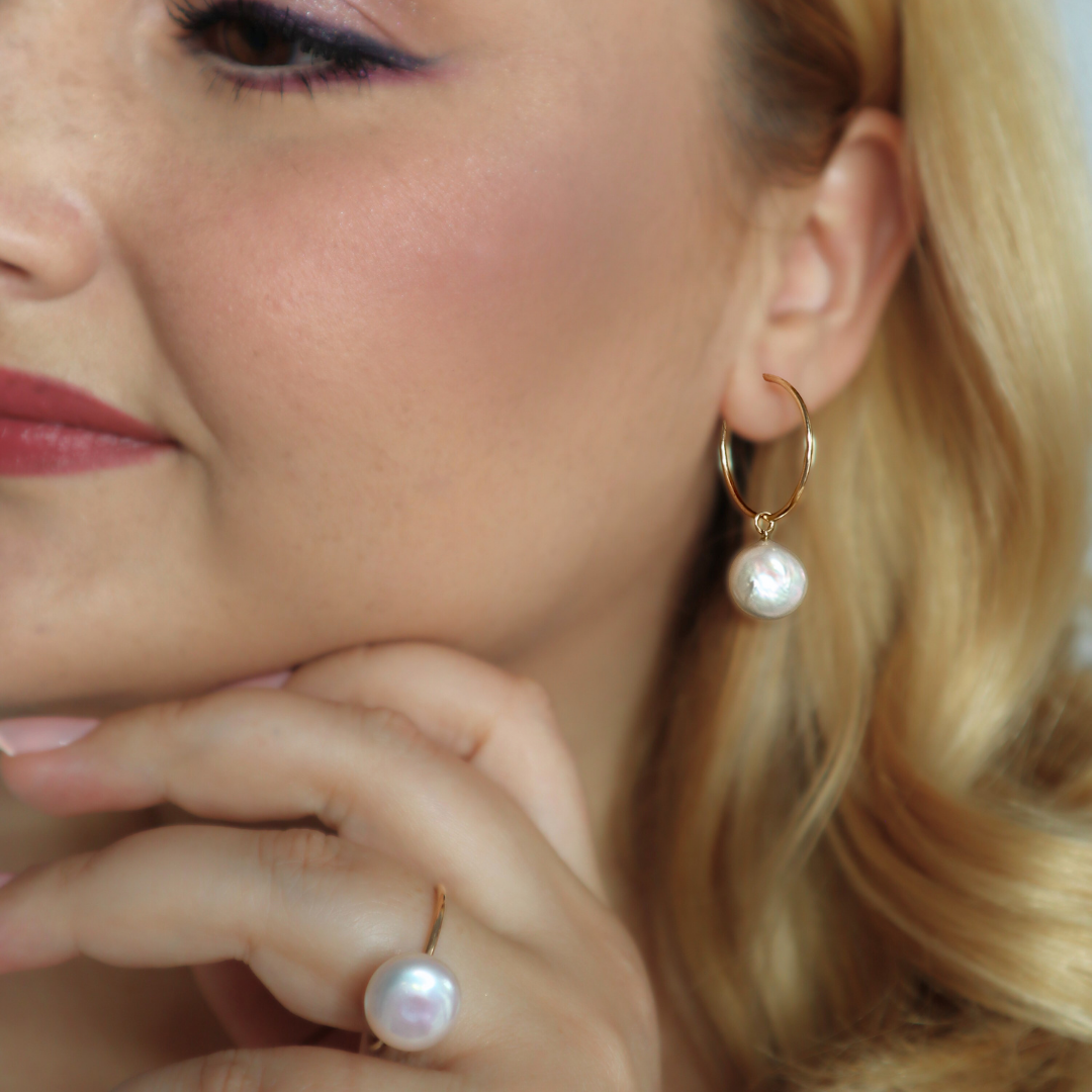 Maya 2 in 1 Coin Pearl Hoop Earrings