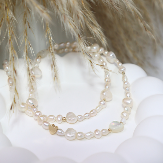 Selene Hearts, Beads and Pearls Necklace