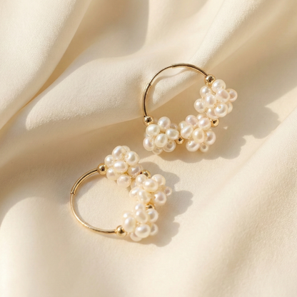 Rosalie Triple Pearl Blossom Hoop Earrings