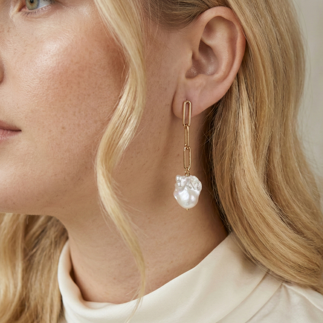 Lucia Long Baroque Pearl Earrings