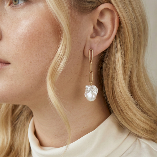 Lucia Long Baroque Pearl Earrings