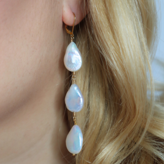 Calista Triple Drop Pearl Earrings