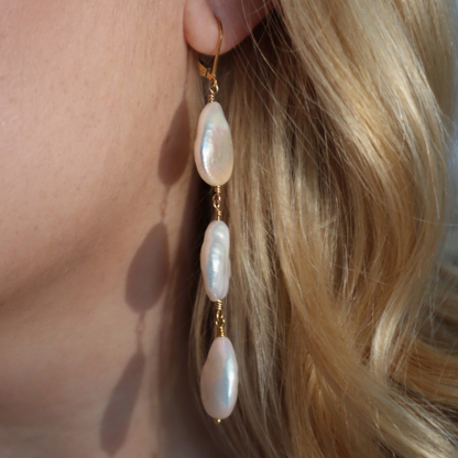 Calista Triple Drop Pearl Earrings