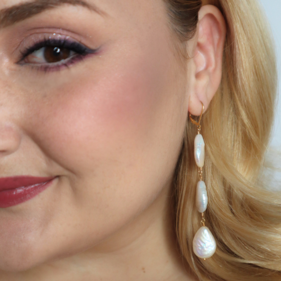 Calista Triple Drop Pearl Earrings