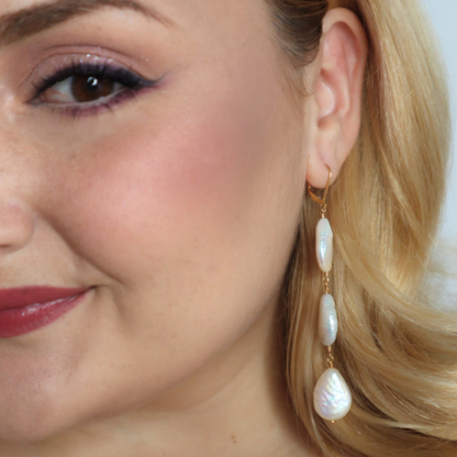 Calista Triple Drop Pearl Earrings
