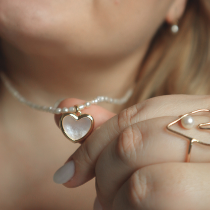 Sienna Heart Charm and Seed Pearls Necklace