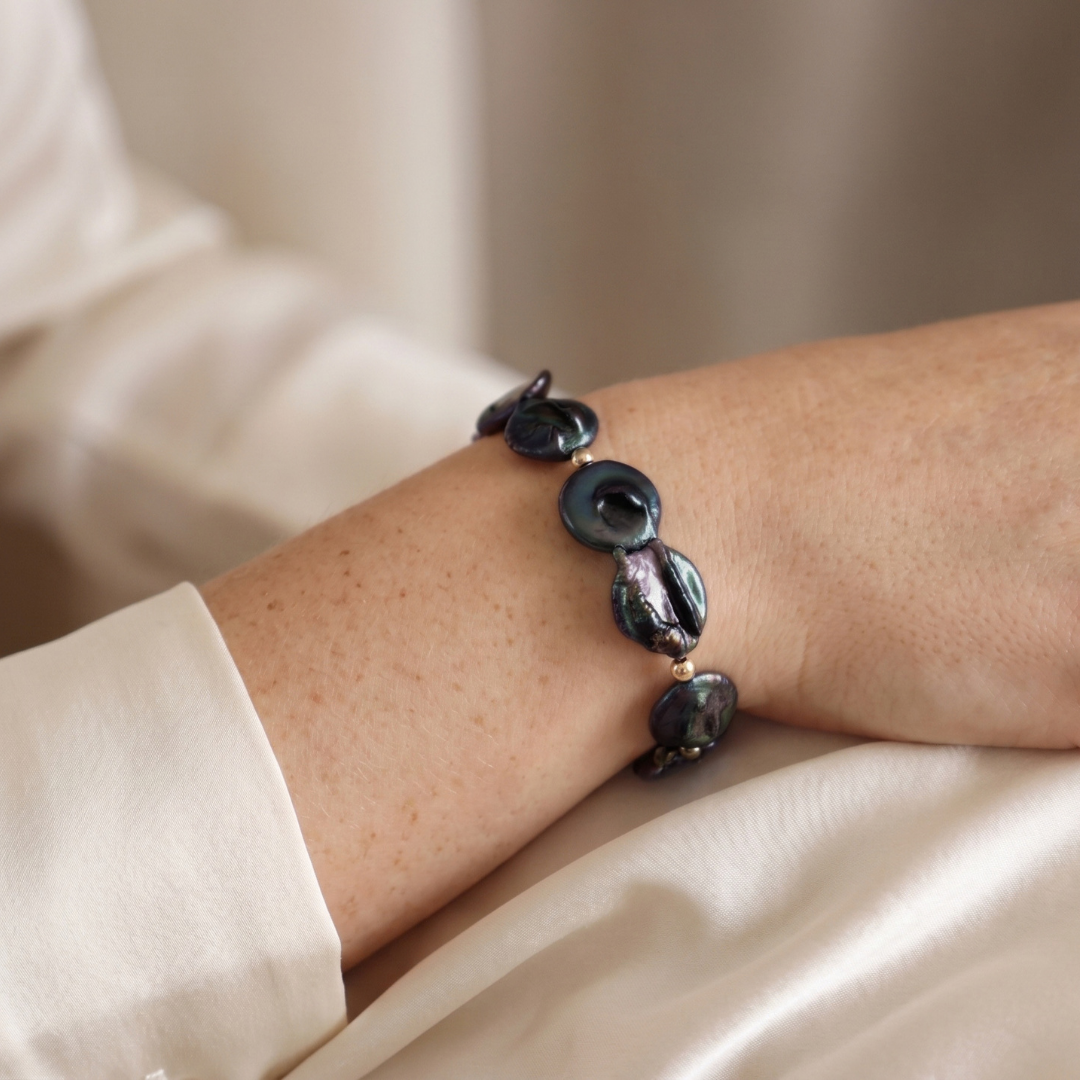 Celeste Black Baroque Coin Pearls Bracelet