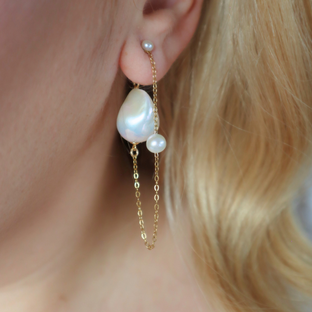 Delphine Backdrop Baroque Pearl Statement Earrings