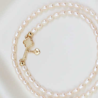 Juliette Key and Heart Locket Pearl Necklace
