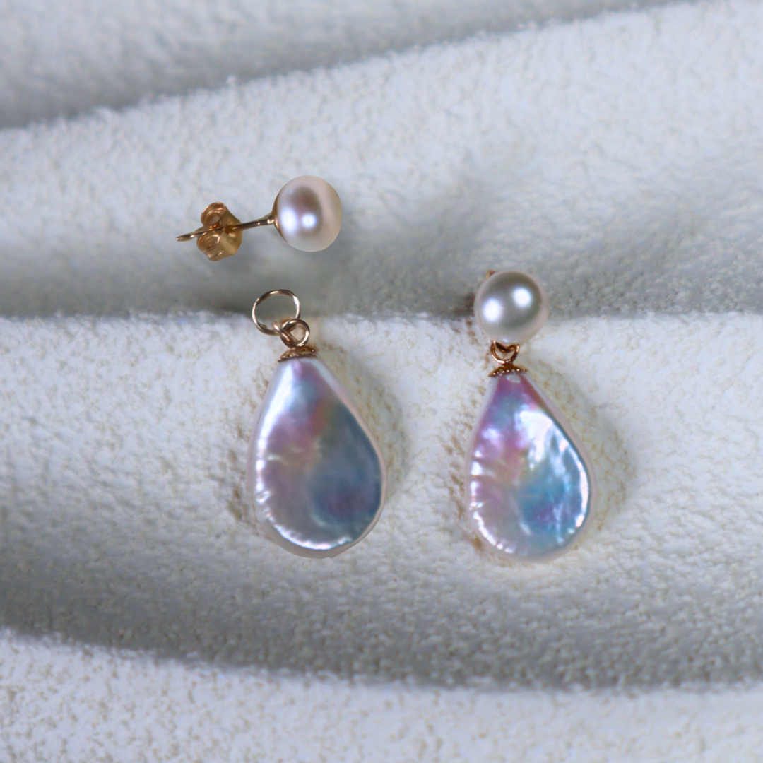 Evelyn 3 in 1 Convertible Flat Teardrop Pearl Earrings