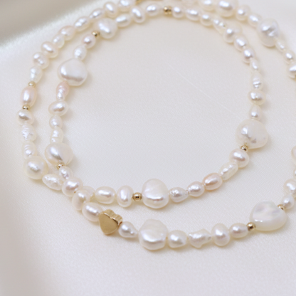 Selene Hearts, Beads and Pearls Necklace